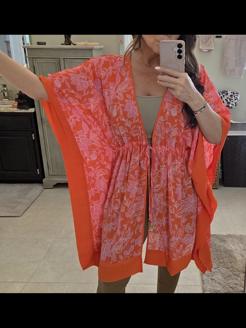 Isaac Mizrahi Coral and Pink Floral Kimono Cover Up